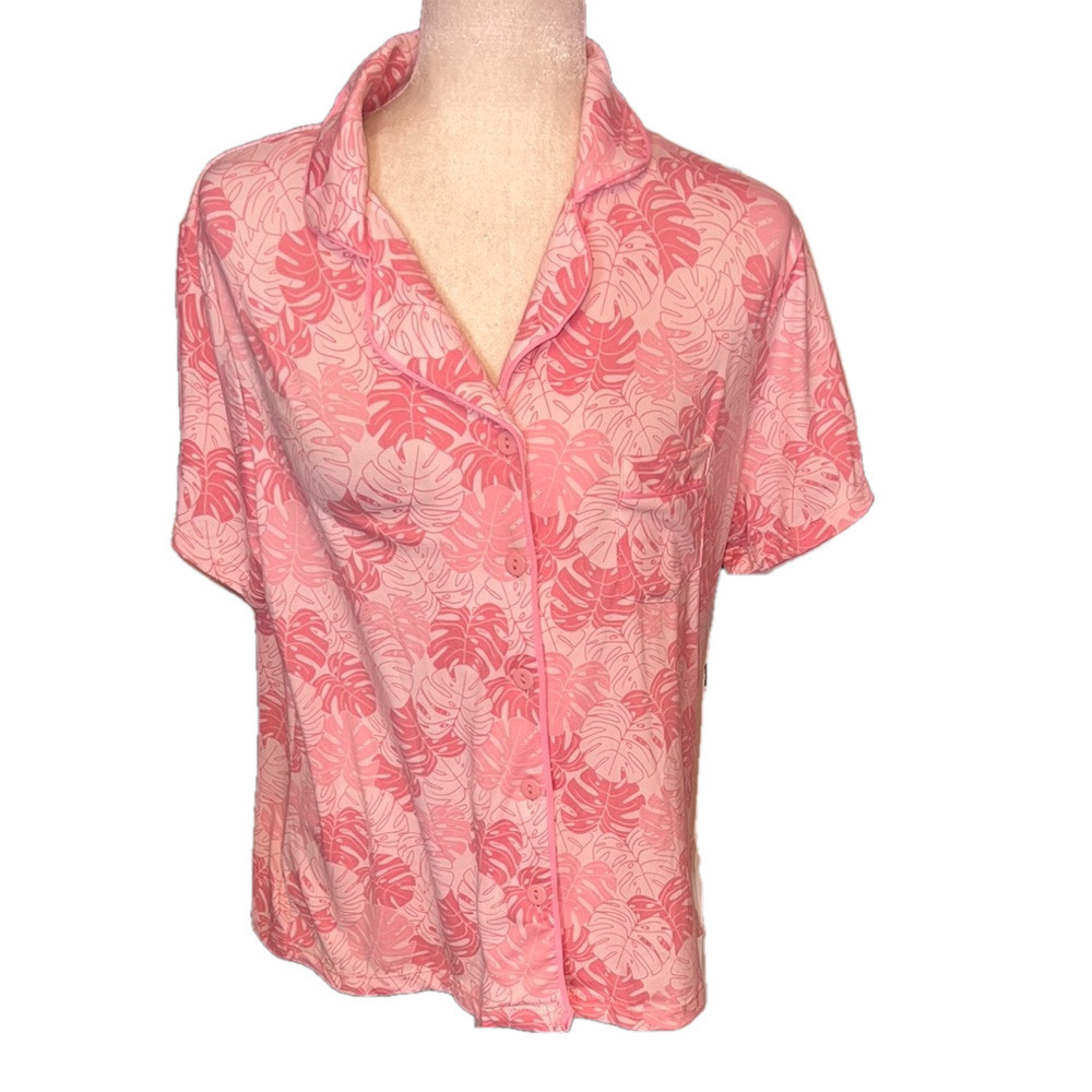 Tommy Bahama Pink Short Sleeve Notched Collar Pajama Shirt Large